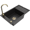 Mexen Elias Granite Kitchen Sink 1-Bowl with Drainer and Telma Faucet, Black/Silver - 6511-73-670200-50