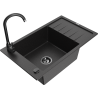 Mexen Elias 1-compartment granite sink with a drip tray and kitchen mixer tap Telma, Black/Silver - 6511-73-670200-70-B