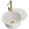 Mexen Kevin 1-bowl granite sink with drainer and Rita kitchen tap, white - 6517-20-670300-50