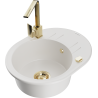 Mexen Kevin granite sink 1-chamber with drainer and kitchen faucet Rita, white - 6517-20-670300-50