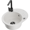 Mexen Kevin 1-bowl granite sink with drainer and Rita kitchen faucet, white - 6517-20-670300-70