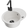 Mexen Kevin 1-compartment granite sink with a drip tray and kitchen mixer tap Rita, White - 6517-20-670300-70