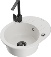 Mexen Kevin 1-compartment granite sink with a drip tray and kitchen mixer tap Rita, White - 6517-20-670300-70