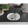Mexen Kevin 1-bowl granite sink with drainer and Rita kitchen faucet, white - 6517-20-670300-70
