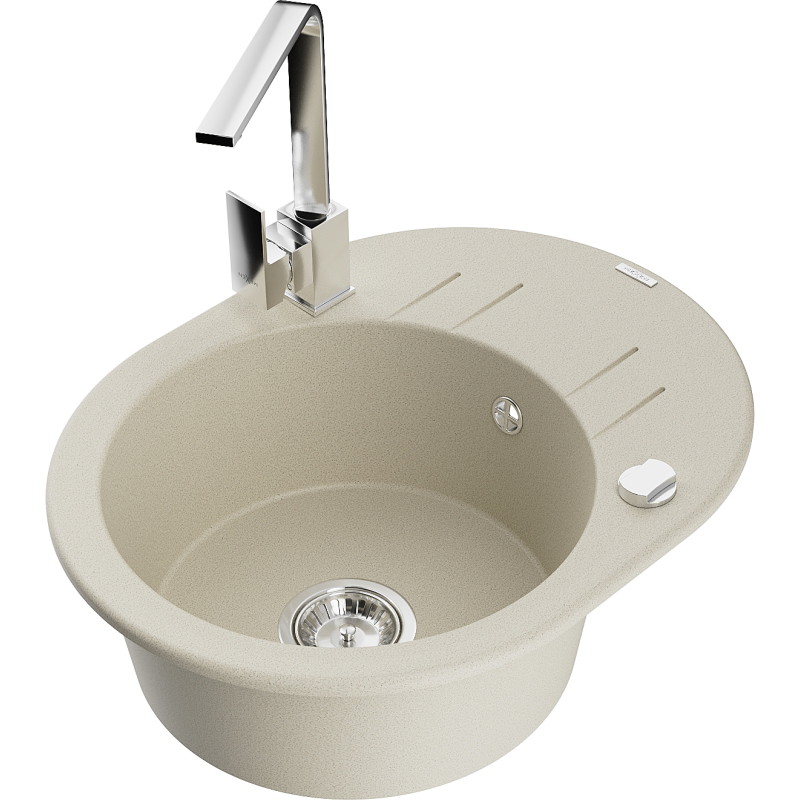 Mexen Kevin granite kitchen sink 1-bowl with drainer and kitchen faucet Rita, beige - 6517-69-670300-00