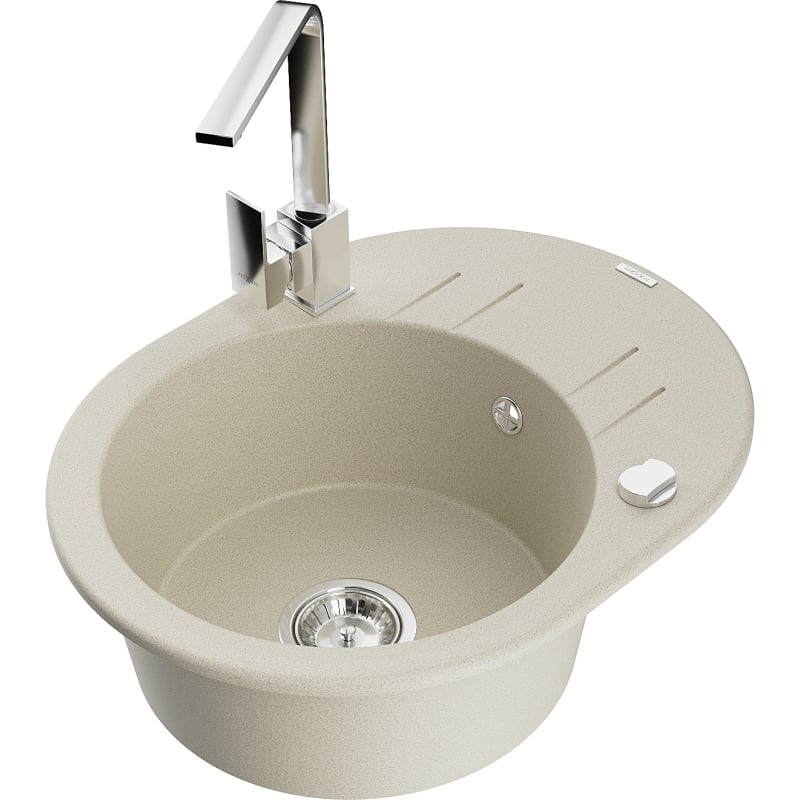 Mexen Kevin granite sink 1-bowl with drainer and kitchen faucet Rita, beige - 6517-69-670300-00
