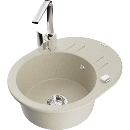 Mexen Kevin 1-compartment granite sink with a drip tray and kitchen mixer tap Rita, Beige - 6517-69-670300-00