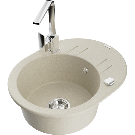 Mexen Kevin granite sink 1-bowl with drainer and kitchen faucet Rita, beige - 6517-69-670300-00