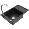 Mexen Elias granite kitchen sink 1-bowl with drainer and Telma kitchen faucet, black/gold - 6511-75-670200-00