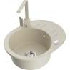 Mexen Kevin 1-compartment granite sink with a drip tray and kitchen mixer tap Rita, Beige - 6517-69-670300-69