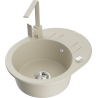 Mexen Kevin beige granite kitchen sink with drainer and Rita faucet, single-bowl - 6517-69-670300-69
