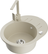 Mexen Kevin beige granite kitchen sink with drainer and Rita faucet, single-bowl - 6517-69-670300-69