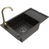 Mexen Elias granite kitchen sink 1-bowl with drainer and Telma kitchen faucet, black/gold - 6511-75-670200-50-B