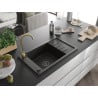 Mexen Elias granite single-bowl sink with drainer and kitchen faucet Telma, black/gold - 6511-75-670200-50-B
