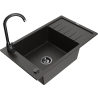 Mexen Elias 1-bowl granite sink with drainer and Telma kitchen faucet, black/gold - 6511-75-670200-70-B