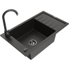 Mexen Elias 1-compartment granite sink with a drip tray and kitchen mixer tap Telma, Black/Gold - 6511-75-670200-70-B