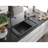 Mexen Elias 1-bowl granite sink with drainer and Telma kitchen faucet, black/gold - 6511-75-670200-70-B