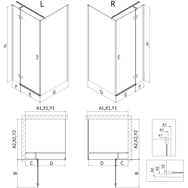 Mexen Mist-H T right-hinged shower enclosure 85 x 110 cm, transparent, brushed nickel - 8A5T-085-110-97-00-P