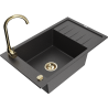 Mexen Elias 1-compartment granite sink with a drip tray and kitchen mixer tap Telma, spotted black - 6511-76-670200-50