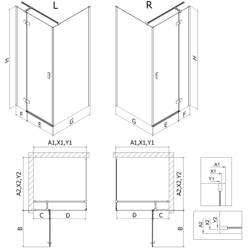 Mexen Mist-H T right-hinged shower enclosure 70 x 120 cm, transparent, brushed nickel - 8A5T-070-120-97-00-P