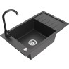 Mexen Elias granite kitchen sink with 1 compartment, drainer, and Telma kitchen faucet, black speckled - 6511-76-670200-70