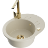 Mexen Kevin granite kitchen sink 1-bowl with drainer and Rita kitchen faucet, beige - 6517-69-670300-50