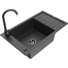 Mexen Elias granite sink 1-bowl with drainer and kitchen faucet Telma, black speckled - 6511-76-670200-70-B