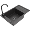Mexen Elias granite sink 1-bowl with drainer and Telma kitchen faucet, speckled black - 6511-76-670200-70-B