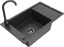 Mexen Elias granite sink 1-bowl with drainer and kitchen faucet Telma, black speckled - 6511-76-670200-70-B
