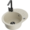Mexen Kevin 1-bowl granite sink with drainer and kitchen faucet Rita, beige - 6517-69-670300-70