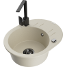 Mexen Kevin 1-compartment granite sink with a drip tray and kitchen mixer tap Rita, Beige - 6517-69-670300-70