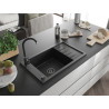 Mexen Elias granite kitchen sink 1-bowl with drainboard and Telma kitchen faucet, black - 6511-77-670200-70-B