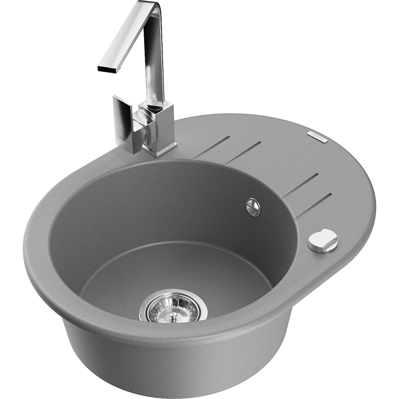 Mexen Kevin 1-bowl granite sink with drainer and Rita kitchen tap, grey - 6517-71-670300-00