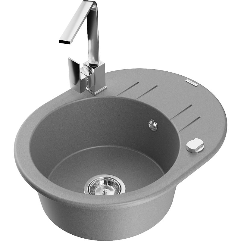 Mexen Kevin 1-compartment granite sink with a drip tray and kitchen mixer tap Rita, Grey - 6517-71-670300-00