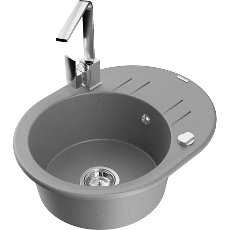 Mexen Kevin 1-bowl granite sink with drainer and kitchen faucet Rita, gray - 6517-71-670300-00