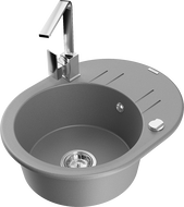Mexen Kevin granite sink 1-bowl with drainer and Rita kitchen faucet, gray - 6517-71-670300-00