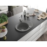 Mexen Kevin granite sink 1-bowl with drainer and Rita kitchen faucet, gray - 6517-71-670300-00