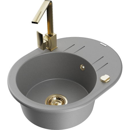 Mexen Kevin granite kitchen sink 1-bowl with drainer and kitchen faucet Rita, gray - 6517-71-670300-50