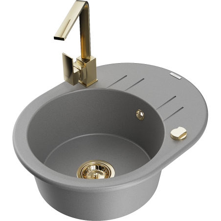 Mexen Kevin granite sink 1-bowl with drainer and kitchen faucet Rita, gray - 6517-71-670300-50