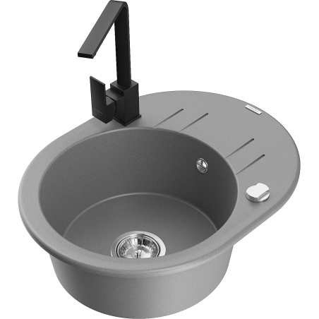 Mexen Kevin 1-compartment granite sink with a drip tray and kitchen mixer tap Rita, Grey - 6517-71-670300-70