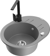 Mexen Kevin granite sink 1-bowl with drainer and kitchen faucet Rita, gray - 6517-71-670300-70