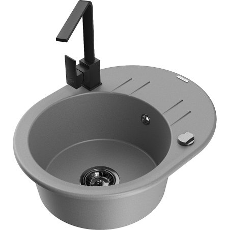 Mexen Kevin granite sink 1-bowl with drainer and kitchen faucet Rita, gray - 6517-71-670300-70-B