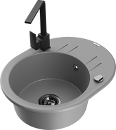 Mexen Kevin 1-compartment granite sink with a drip tray and kitchen mixer tap Rita, Grey - 6517-71-670300-70-B