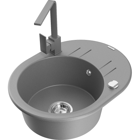 Mexen Kevin single-bowl granite sink with drainer and Rita kitchen faucet, gray - 6517-71-670300-71
