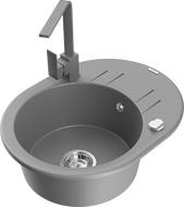 Mexen Kevin single-bowl granite sink with drainer and Rita kitchen faucet, gray - 6517-71-670300-71