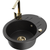Mexen Kevin granite sink 1-bowl with drainer and kitchen faucet Rita, black/silver - 6517-73-670300-50