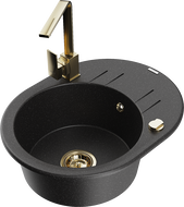Mexen Kevin 1-bowl Granite Sink with Drainer and Kitchen Faucet Rita, Black/Silver - 6517-73-670300-50