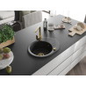 Mexen Kevin granite sink 1-bowl with drainer and kitchen faucet Rita, black/silver - 6517-73-670300-50