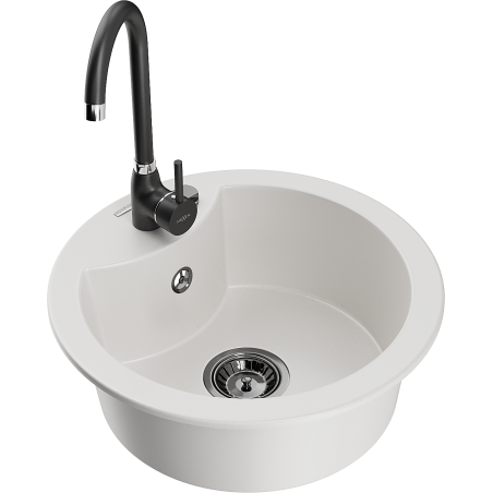 Mexen Diego 1-bowl Granite Sink with Telma Kitchen Faucet, White - 6512-20-670200-70