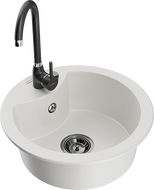 Mexen Diego 1-compartment granite sink with a kitchen mixer tap Telma, White - 6512-20-670200-70